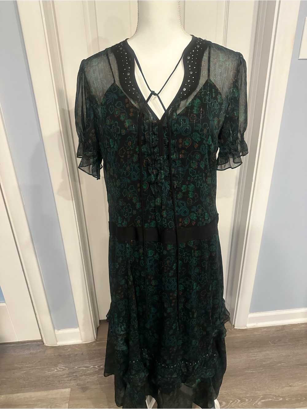 Coach 1941 Sheer Floral Studded Prairie Dress Size 8 Boho Goth